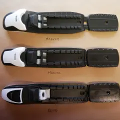 Trois fixations SNS Rottefella : Magnum, Manual et Auto. Chacune est conçue pour un ski de fond différent.