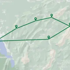 Carte d'une randonnée dans les Aravis, passant par Annecy, Le Grand-Bornand et Megève.