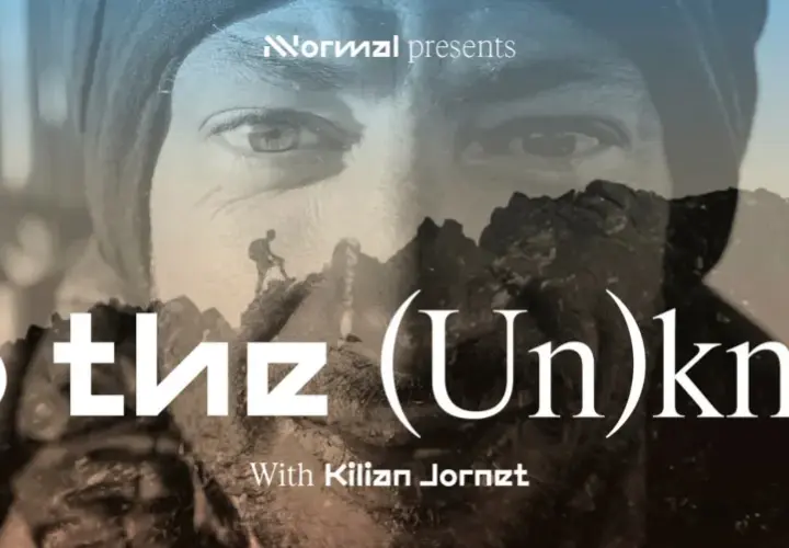 Affiche du film "Into the (Un)known" avec Kilian Jornet, explorant les défis de l'alpinisme.