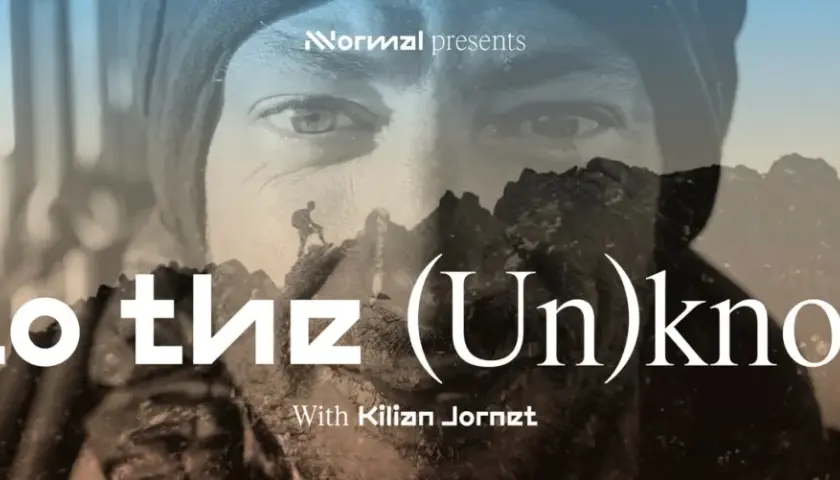Affiche du film "Into the (Un)known" avec Kilian Jornet, explorant les défis de l'alpinisme.